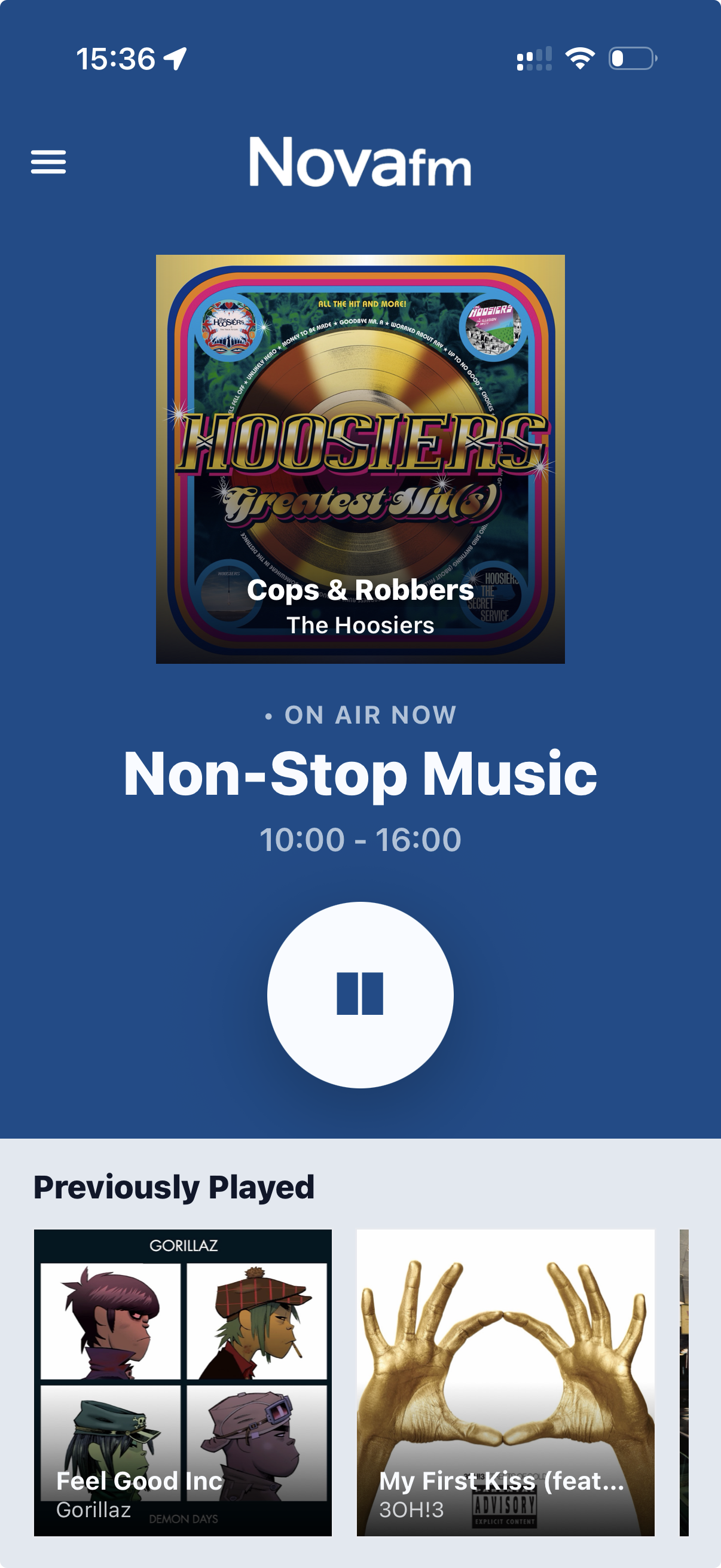 Nova FM mobile app example